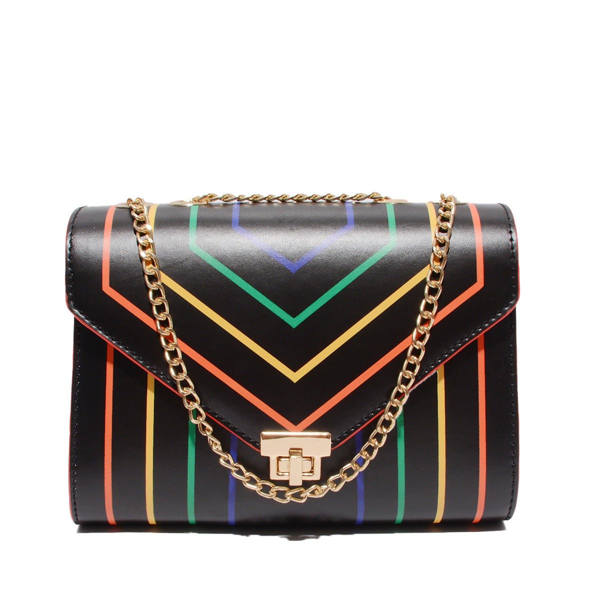 Retro Rainbow Striped Chain Crossbody Bag - Shah S. Sahota