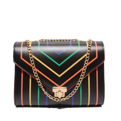 Retro Rainbow Striped Chain Crossbody Bag - Shah S. Sahota