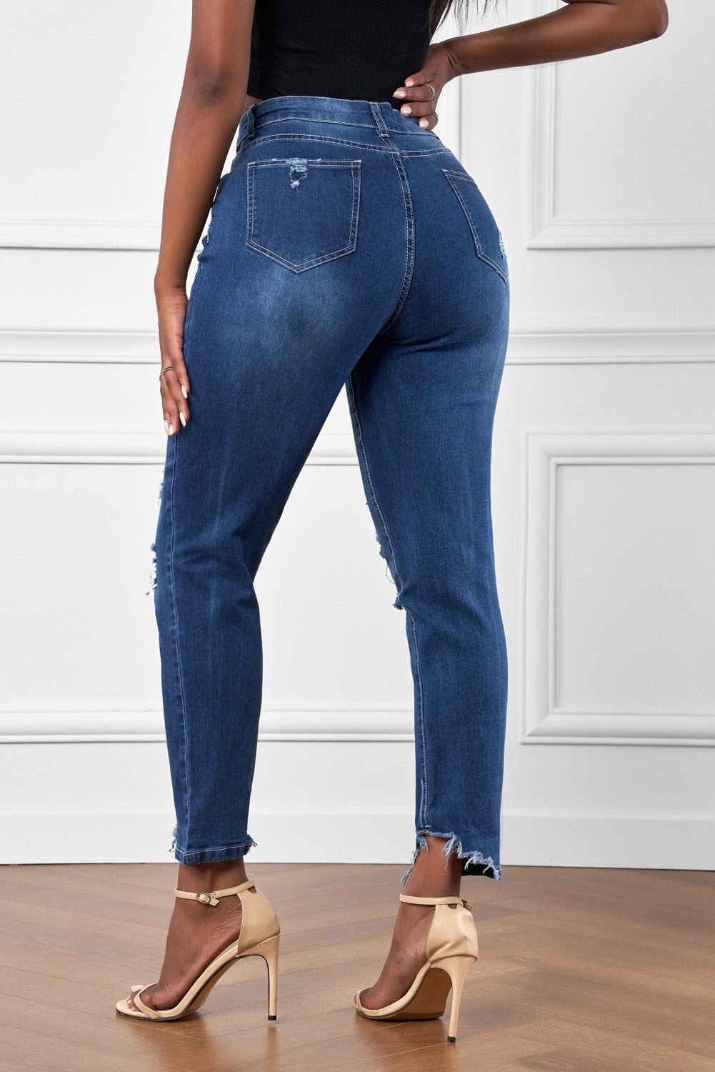 High-Rise Distressed Hem Detail Jeans - Shah S. Sahota