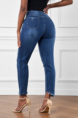 High-Rise Distressed Hem Detail Jeans - Shah S. Sahota