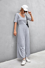 Scoop Neck Half Sleeve Wide Leg Jumpsuit - Shah S. Sahota