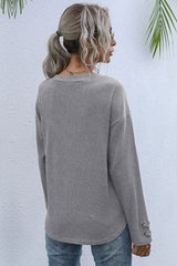 Lace-Up V-Neck Ribbed Top - Shah S. Sahota