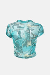 Abstract Print Short Sleeve Cropped Shirt - Shah S. Sahota