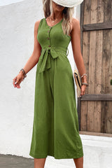 Tie Belt Sleeveless Jumpsuit with Pockets - Shah S. Sahota