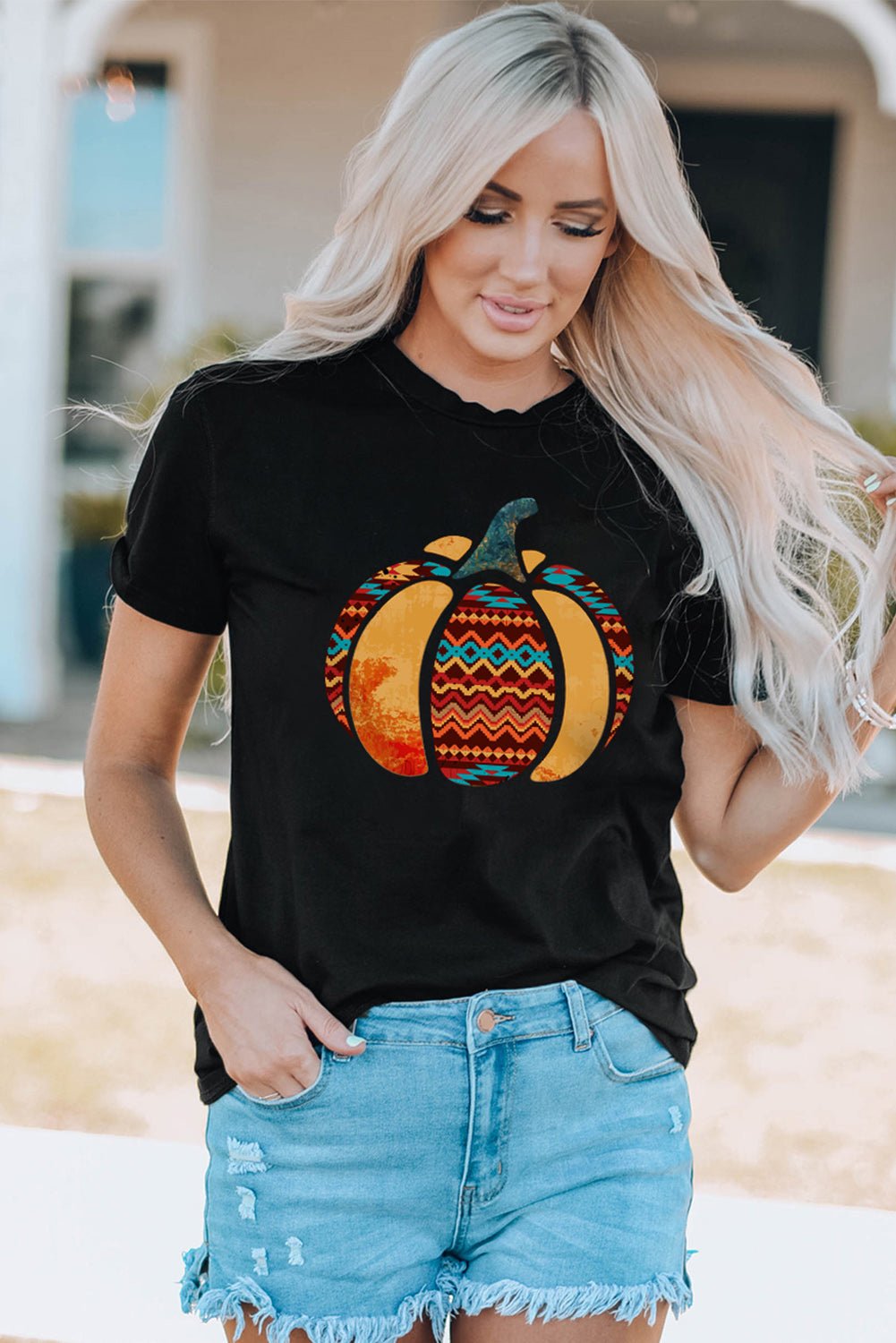 Pumpkin Graphic Cuffed Tee - Shah S. Sahota