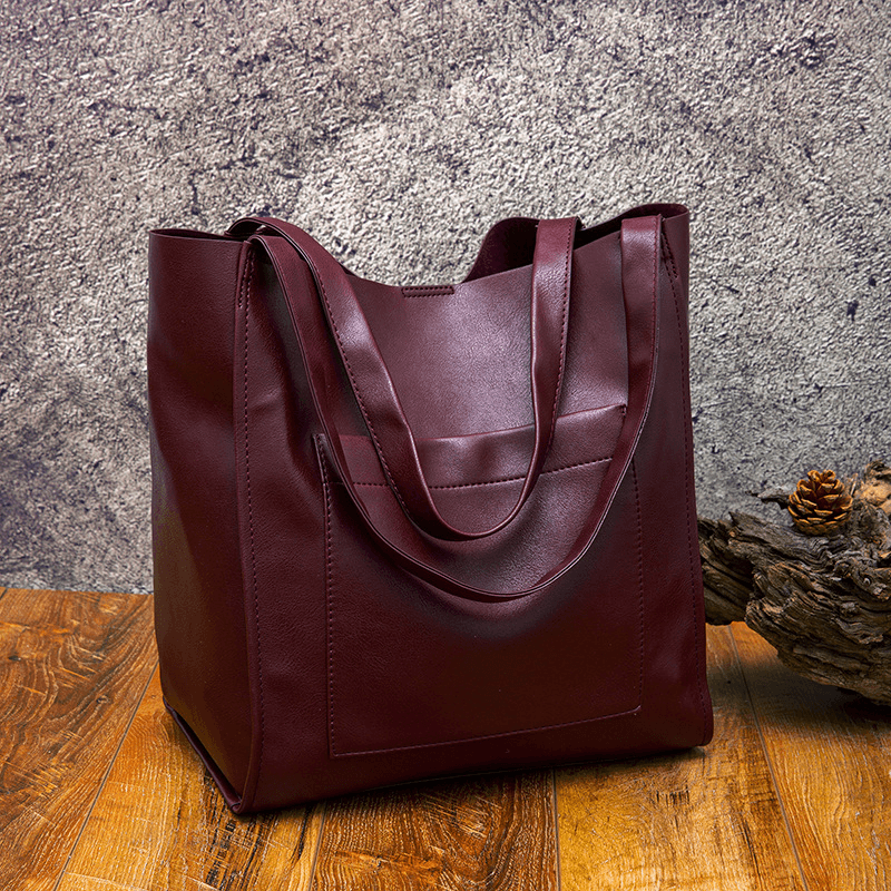 Retro Large Capacity Waxy Leather Tote Bag - Shah S. Sahota