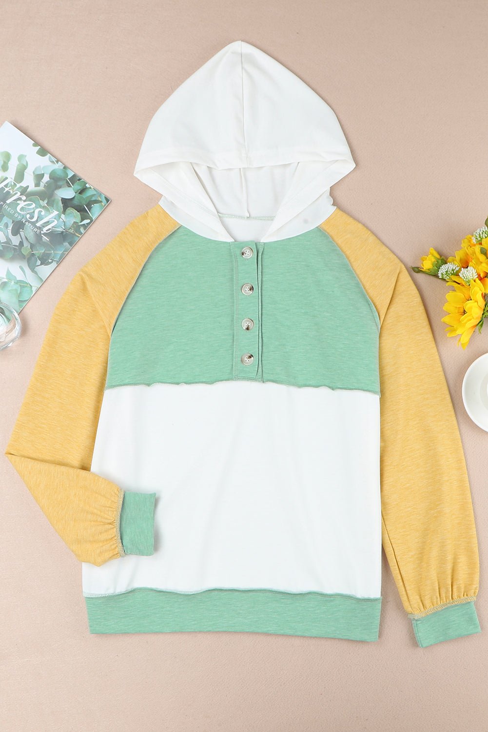 Color Block Quarter Button Hoodie - Shah S. Sahota