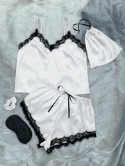 Lace Trim Cami, Shorts, Eye Mask, Scrunchie, and Bag Pajama Set - Shah S. Sahota