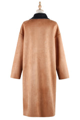 Khaki Lapel Neck Long Overcoat With Pockets - Shah S. Sahota
