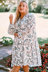 Plus Size Paisley Print Puff Sleeve Dress - Shah S. Sahota