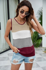 Color Block Slit Knit Tank - Shah S. Sahota