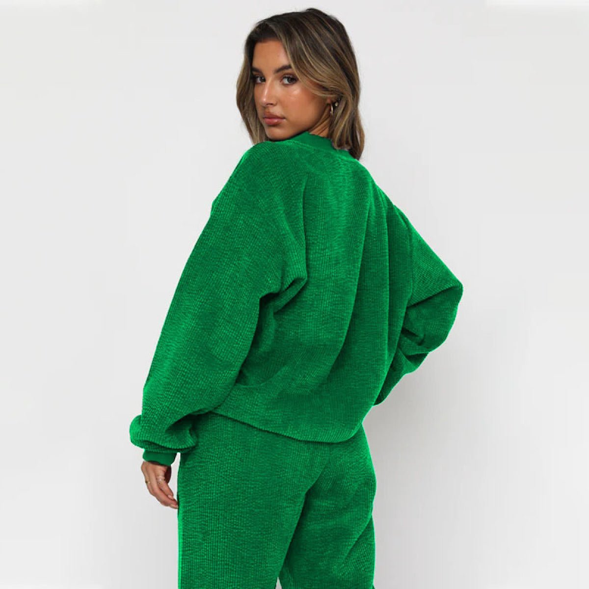 Corduroy Crew Neck Pullover Long Sleeve Sweatshirts & TiePants Two-Piece Sets - Shah S. Sahota