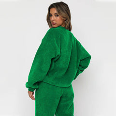 Corduroy Crew Neck Pullover Long Sleeve Sweatshirts & TiePants Two-Piece Sets - Shah S. Sahota