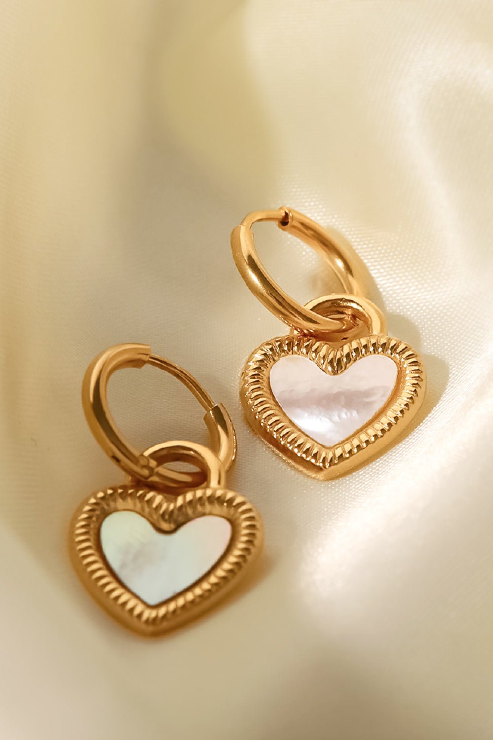 Inlaid Shell Heart Drop Earrings - Shah S. Sahota