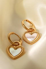 Inlaid Shell Heart Drop Earrings - Shah S. Sahota