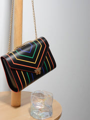 Retro Rainbow Striped Chain Crossbody Bag - Shah S. Sahota