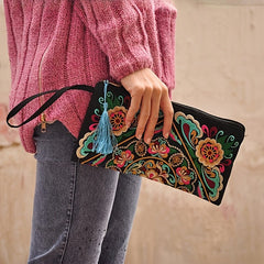 Women's Embroidered Wallet, Niche Vintage Zip Clutch, Large Capacity Coin Purse, Women's Phone Case - Shah S. Sahota