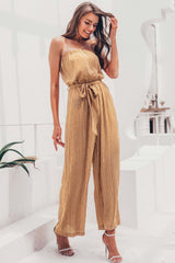 Striped Strapless Belted Wide Leg Jumpsuit - Shah S. Sahota