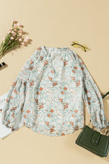 Floral V-Neck Curved Hem Blouse - Shah S. Sahota