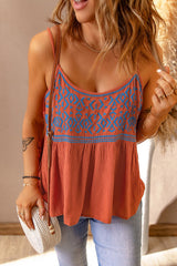 Bohemian Embroidery Spaghetti Strap Babydoll Cami - Shah S. Sahota
