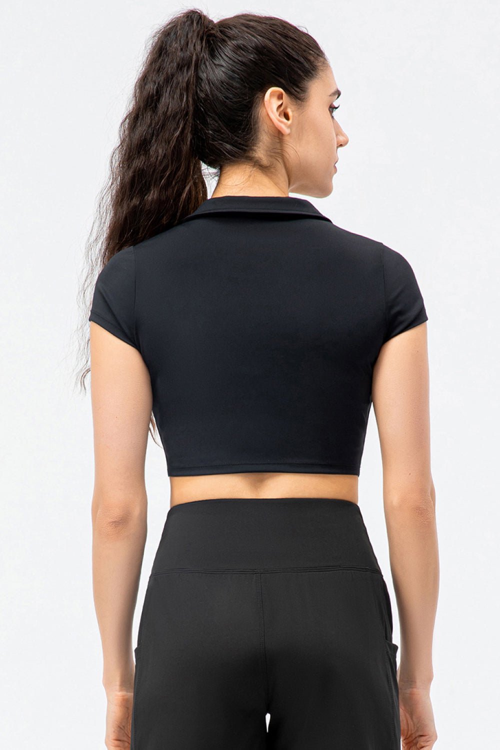 Cropped Short Sleeve Collared Yoga Top - Shah S. Sahota