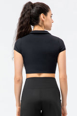 Cropped Short Sleeve Collared Yoga Top - Shah S. Sahota