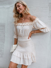 Frill Trim Off-Shoulder Layered Mini Dress - Shah S. Sahota