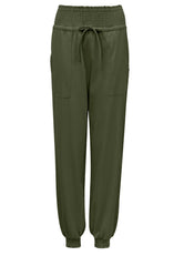 Casual Shirred Elastic High Waist Tie With Pocket Pants