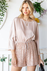 Sequin Drawstring Waist Dolman Sleeve Romper - Shah S. Sahota