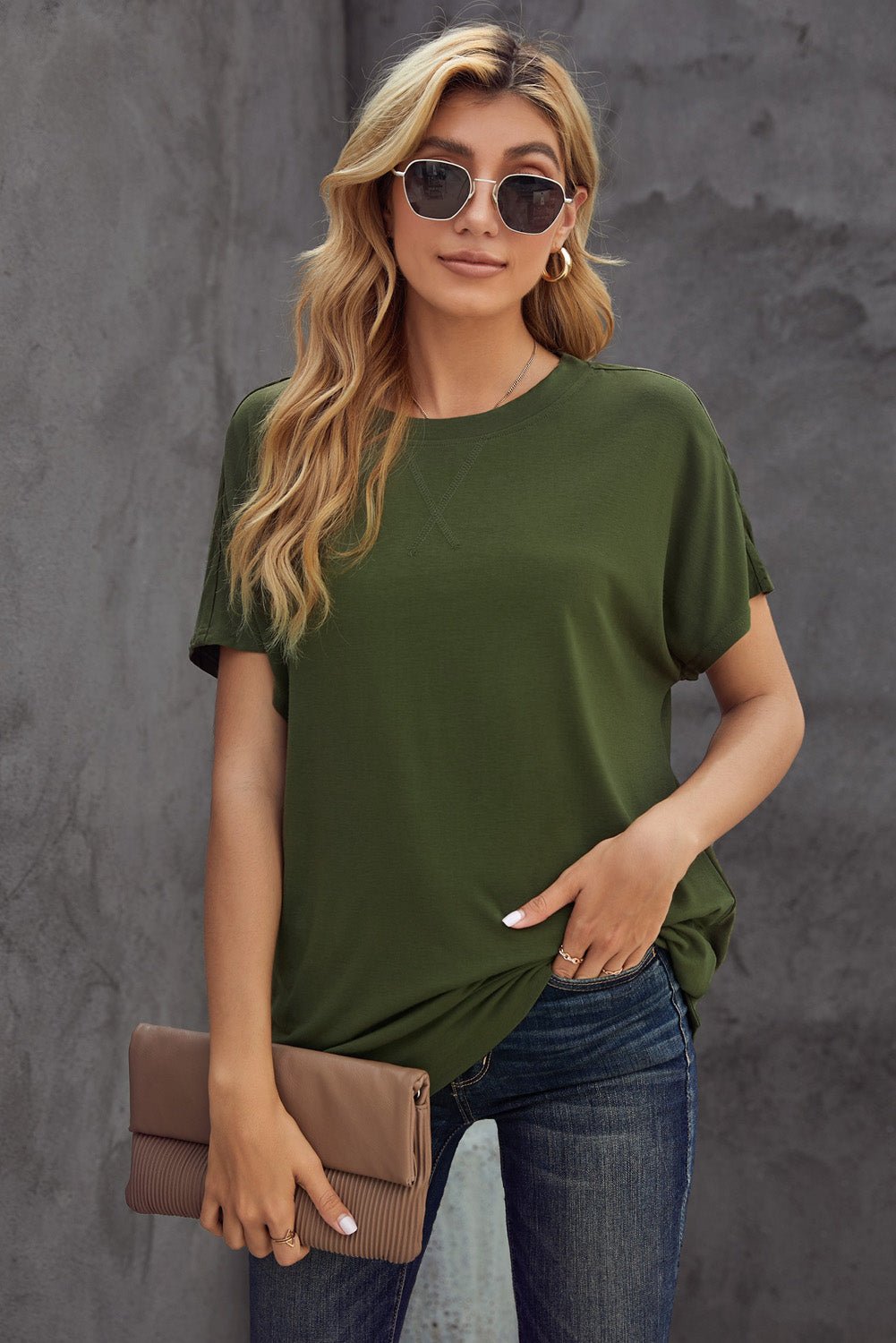 Round Neck Short Sleeve Solid Color Tee - Shah S. Sahota