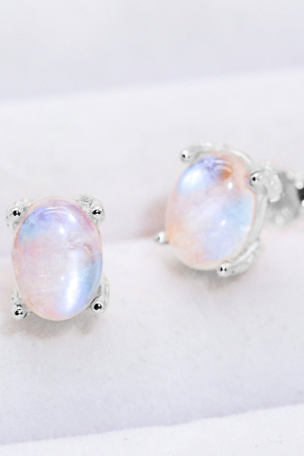 Natural Moonstone 4-Prong Stud Earrings - Shah S. Sahota