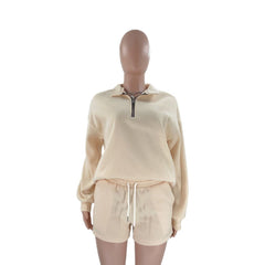 Stand-Up Collar Zipper Pullover Long-Sleeved Sweatshirts & Tie Shorts Lounge Sets - Shah S. Sahota