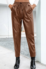 Seamed Elastic Waist PU Leather Pants - Shah S. Sahota