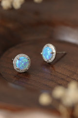 925 Sterling Silver Platinum-Plated Opal Round Stud Earrings - Shah S. Sahota