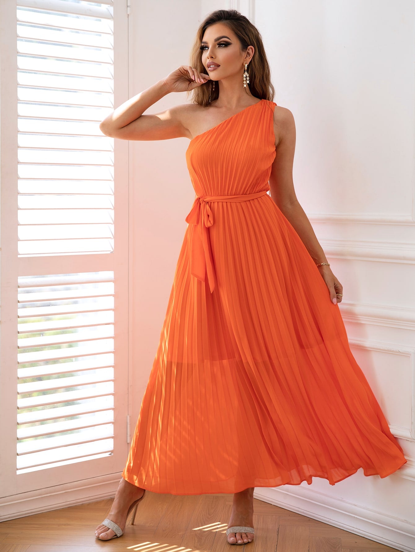 One-Shoulder Pleated Sleeveless Dress - Shah S. Sahota