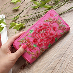 Women's Ethnic Embroidered Long Wallet, Portable Zipper Around Purse, Causal Coin Purse - Shah S. Sahota