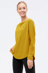 Exposed Seam Boat Neck Long Sleeve Yoga Tee - Shah S. Sahota