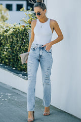 Acid Wash Distressed Jeans with Pockets - Shah S. Sahota