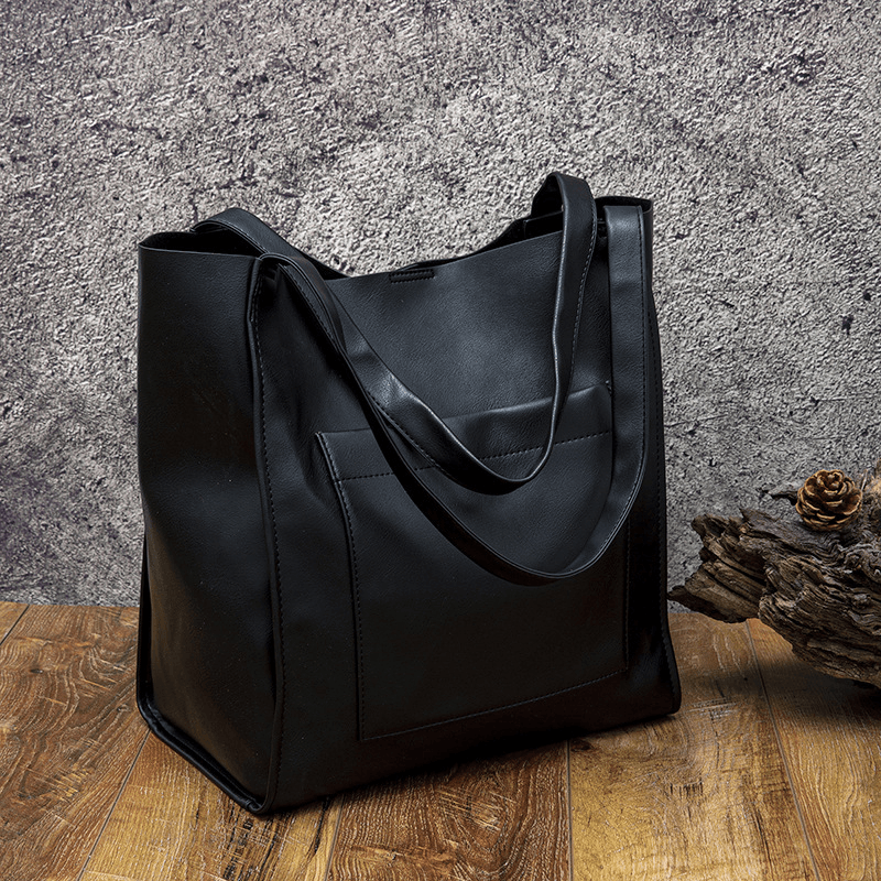 Retro Large Capacity Waxy Leather Tote Bag - Shah S. Sahota
