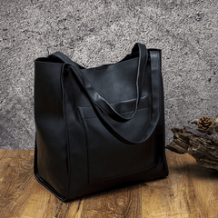 Retro Large Capacity Waxy Leather Tote Bag - Shah S. Sahota