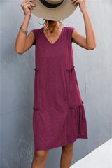 V-Neck Frill Trim Sleeveless Dress - Shah S. Sahota