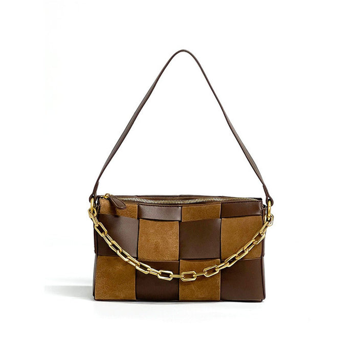 Contrast Color Checkerboard Shoulder Bag With Chain - Shah S. Sahota