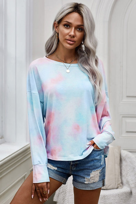 Tie-Dye Boat Neck Batwing Sleeve Tee - Shah S. Sahota