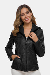 Zipper Front Hooded PU Leather Jacket - Shah S. Sahota