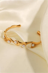Inlaid Synthetic Pearl Open Bracelet - Shah S. Sahota