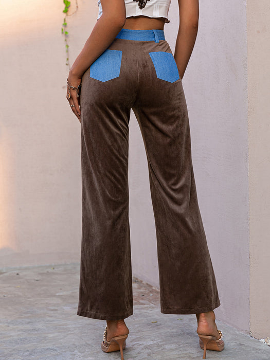 Corduroy Contrast Detail Cropped Wide Leg Pants - Shah S. Sahota