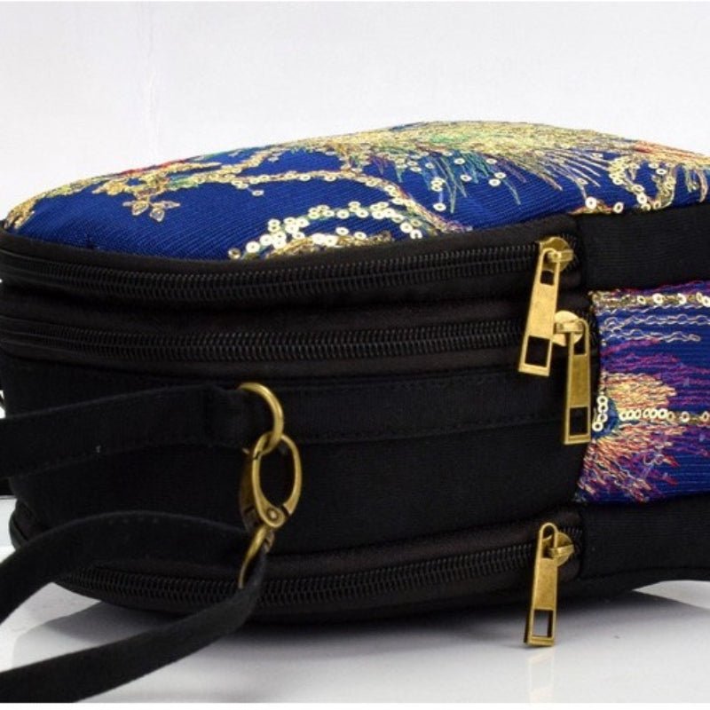 Women's Phoenix Embroidered Crossbody Bag, Triple Layer Large Capacity Shoulder Bag With Headphone Hole - Shah S. Sahota