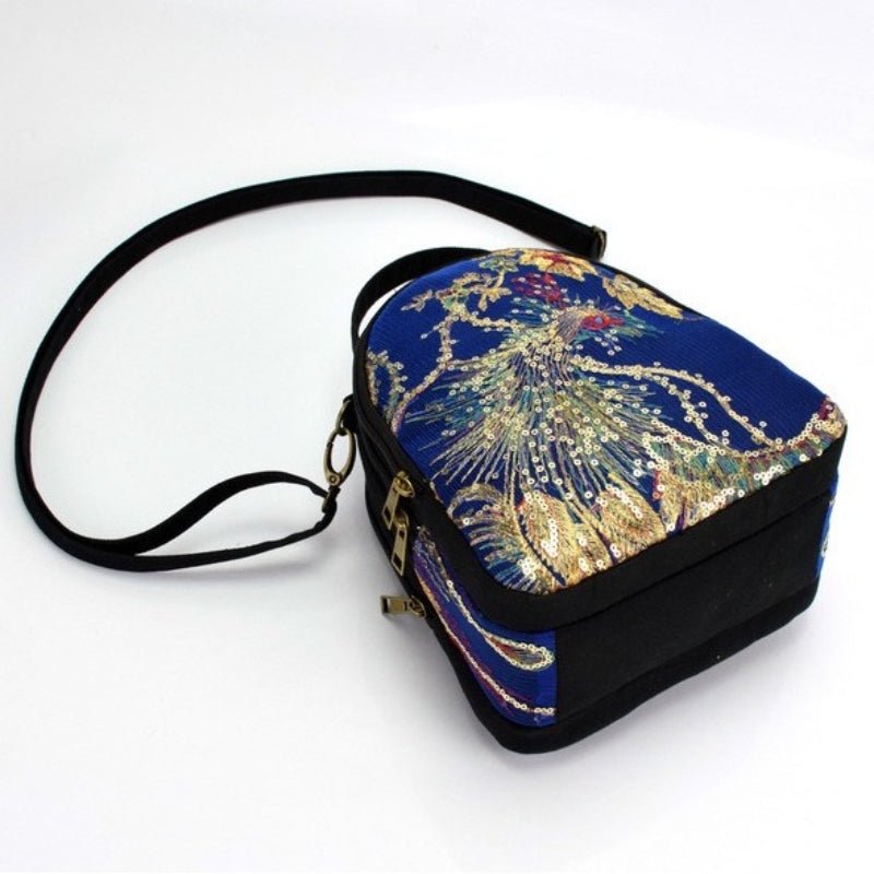 Women's Phoenix Embroidered Crossbody Bag, Triple Layer Large Capacity Shoulder Bag With Headphone Hole - Shah S. Sahota