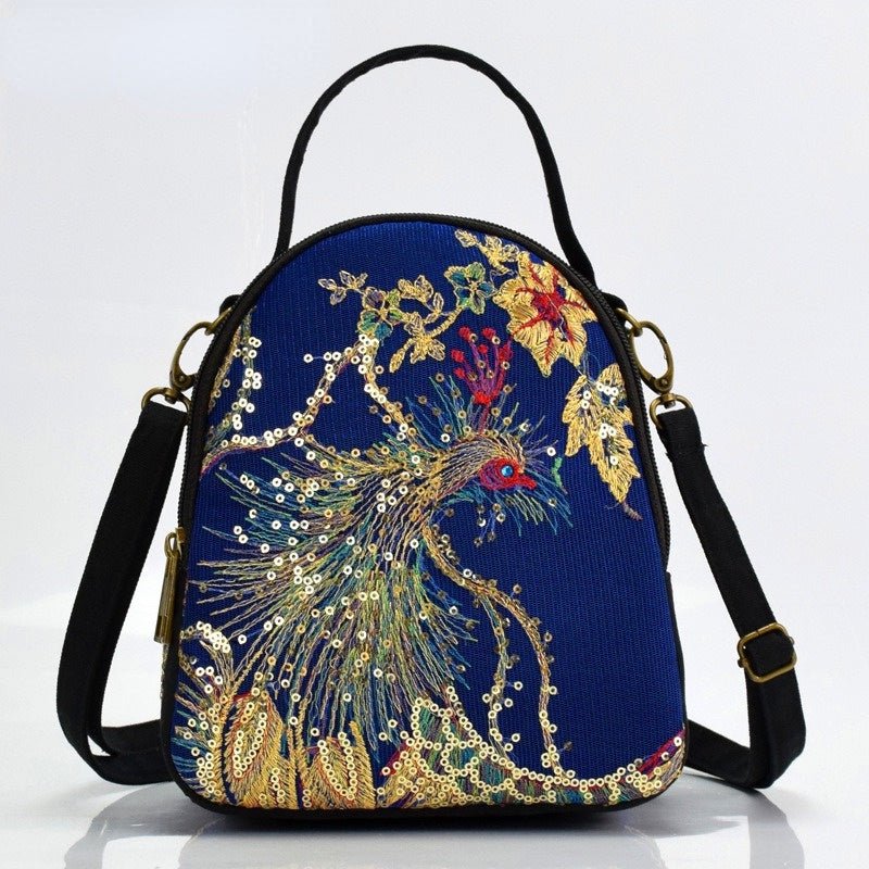 Women's Phoenix Embroidered Crossbody Bag, Triple Layer Large Capacity Shoulder Bag With Headphone Hole - Shah S. Sahota