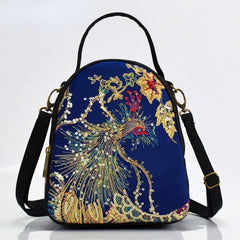 Women's Phoenix Embroidered Crossbody Bag, Triple Layer Large Capacity Shoulder Bag With Headphone Hole - Shah S. Sahota